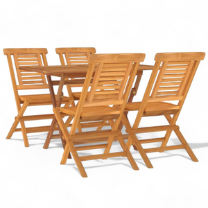 Conjunto de comedor plegable de madera maciza de teca natural para jardín con 4 sillas y 1 mesa para restaurante - Product Image 1