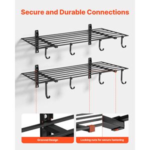 Scaffalatura a 2 livelli in acciaio resistente per garage, montaggio a parete, 2 x 4 piedi (24 x 48 pollici) per ripiano, 24 ganci, design a sospensione - Product Image 4