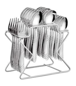 Service de Couverts Victoria 24 Pièces en Acier Inoxydable avec Coffret Cadeau en Similicuir - Style Américain, Compatible Micro-ondes, Cadeau d'Affaires - 6 Couverts de Table Chaque - Product Image 2