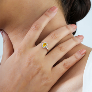 Most Beautiful Best Selling Products 14K White Gold Yellow Sapphire & <b>Diamond</b> Cluster <b>Ring</b> Minimal Handmade Jewelry - Product Image 4