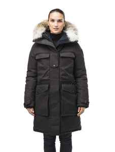 Chaqueta Larga Acolchada de Lona Tejida para Mujer con Capucha, Cierre de Cremallera, Manga Larga, Cortavientos, Color Sólido, Poliéster, Ropa de Invierno, Utilitaria - Product Image 6