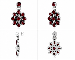 Wholesale Oxidized Silver-Plated Brass Flower Drop <b>Earrings</b> Red <b>Garnet</b> Bezel Set Women Jewelry Direct Factory Manufacturer - Product Image 3