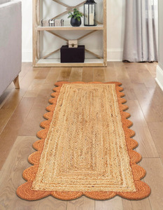 Tapis de couloir en jute naturel tressé à la main, à bord festonné, style campagnard, pour couloir, cuisine, entrée - Product Image 1