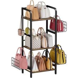 Purse & <b>Bag</b> Floor Standing Shelf <b>Stand</b> Rack Storage Adjustable Rack With Side Basket Hooks Handbag Organizers Display <b>Stand</b> - Product Image 1