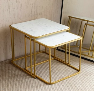 Premium <b>Marble</b> <b>Nesting</b> <b>Table</b> Set Gold Metal Frame Luxury Space Saving Side <b>Tables</b> for Living Room - Product Image 1