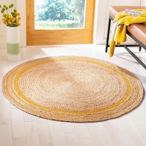 Round Braided Handmade Jute Area <b>Rug</b> Geometric Pattern Low Pile Washable Flat Weave Non Slip Living Room Use - Product Image 1