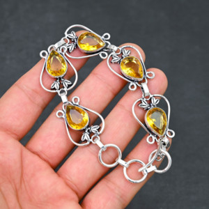 Elegante Collar de Plata de Ley 925 con Diseño de Hoja de Citrino Amarillo, Joyería de Moda Hecha a Mano con Cadena de Eslabones para Mujeres, para Cristianas - Product Image 2