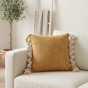 Funda de Cojín Decorativa Neutral con Borlas y Flecos, Texturizada, Estilo Escandinavo Japandi para Decoración del Hogar - Product Image 2