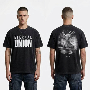 T-shirt graphique surdimensionné pour homme, streetwear personnalisé, manches courtes, col rond, impression avant et arrière, coton premium, mode urbaine décontractée - Product Image 1