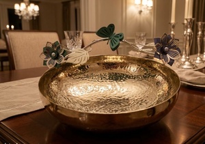 Best-Selling Floral Decorative Chip & Dip <b>Tray</b> Polished Metal Green Blue Accents Residential Use Serving Chip and Other <b>Snacks</b> - Product Image 2