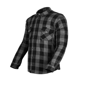 Chemise en flanelle pour motards, personnalisée, à carreaux noirs et gris, renforcée, avec poches en maille, protection CE, doublure en aramide, coton, pour hommes, grandes tailles - Product Image 2