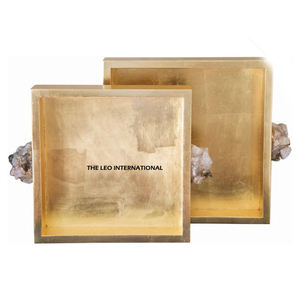 Plateau de service multifonctionnel en acier inoxydable blanc, plateau créatif avec poignée à design doré, très fonctionnel - Product Image 2