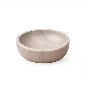 Elegant Marble Stone Decorative Bowl Round Marble Serving Dish Home Decor Kitchen Bathroom <b>Vanity</b> <b>Table</b> Centerpiece Fruit - Product Image 1