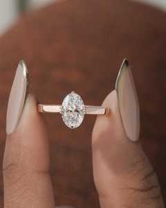 Anillo de lujo con halo oculto tipo catedral y diamante ovalado de 1.01 quilates para mujer, de oro rosa de 14K, cultivado en laboratorio, regalo de compromiso para novia - Product Image 1