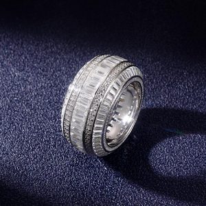 A baguette and round diamond moissanite 925 sterling <b>silver</b> <b>ring</b> for <b>men</b> and women with d vvs clarity diamonds and tester passed - Product Image 2