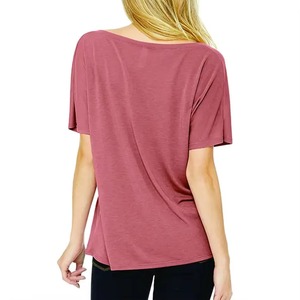 Camiseta de punto para mujer con cuello en V, manga corta, corte regular, color liso, informal, hombros caídos, longitud regular, transpirable para verano - Product Image 4