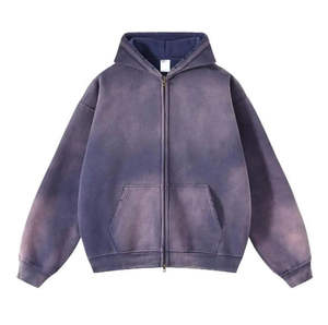 Sweat à capuche zippé pour homme, 100% Coton, Premium, Épais, Coupe Oversize Ample à Épaules Tombantes, Délavé au soleil et à l'acide, Style Streetwear Hiver - Product Image 1