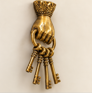 Battant de porte impérial en laiton doré avec couronne ornée et multiples breloques clés – Quincaillerie décorative - Product Image 3
