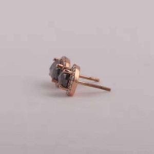 Pendientes ovalados de moissanita gris ahumado con halo de oro rosa, elegantes y brillantes, joyería de lujo para mujer - Product Image 4