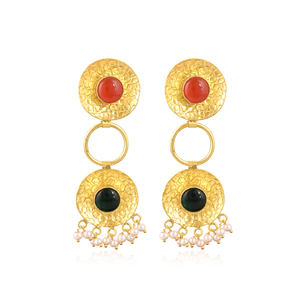 Elegant Gold Plated <b>Red</b> Onyx & Emerald Hydro & Pearl Gemstone <b>Earring</b> Handmade Fashion Jewelry for Women Gift - Product Image 1