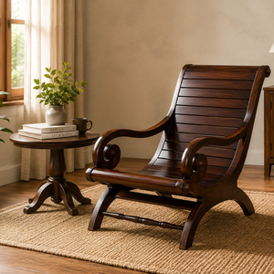 Sillón de Madera de Teca de Lujo, Sillón Clásico con Brazos Curvos, Silla de Madera Maciza para Decoración de Interiores, Muebles Hechos a Mano para Sala de Estar - Product Image 1