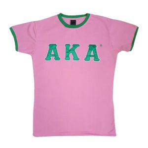 Camiseta Rosa de Manga Corta para Mujer con Parche de Letras de Chenilla Verde, Camiseta Informal de Algodón para Verano, Suave y Cómoda para Uso Diario - Product Image 1
