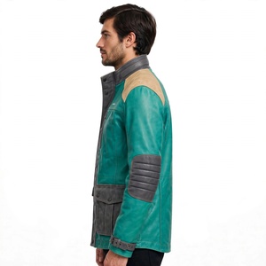 Blouson de moto Amkoor pour homme en cuir véritable, couleur personnalisée, col montant, fermeture éclair, blouson de motard automne - Product Image 5