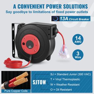 Avvolgicavo retrattile per impieghi gravosi da 15 m con cavo 14AWG/3C SJTOW e presa tripla illuminata (13 Amp) - Product Image 4