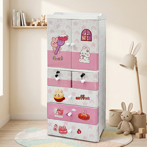 Nandos Rabbit 7 Tier Children Plastic Cabinet Drawer with <b>Keys</b> and Flat <b>Panel</b> Hinged Doors Suitable for Bedroom Organization - Product Image 1