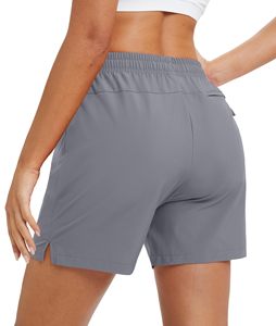 Women's High <b>Waist</b> Quick Dry Athletic Shorts With Pockets Drawstring Closure Solid Workout Running Sporty Fit Regular Style - Product Image 2