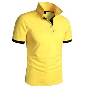 Polo à manches courtes jaune pour homme, couleur unie, décontracté, tricoté, boutonné devant, coupe classique, anti-plis - Product Image 3