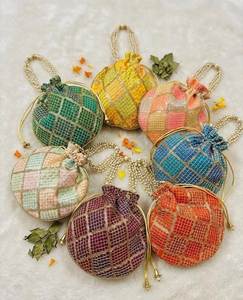 Indian Handmade Chikankari Embroidery Wrist <b>Handbag</b> Unisex Cotton Satin Lining Wedding Gift/Party Favor Coin Potli String - Product Image 3