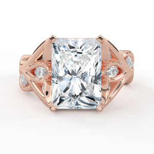 Enchanting Radiant Cut <b>Diamond</b> <b>Ring</b> Openwork Leaf Motif Yellow Gold Marquise Vine Accents Luxury Bridal Jewelry - Product Image 1