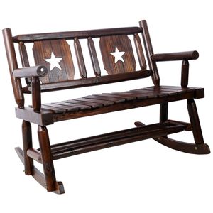 Sedia a dondolo doppia in carbonio per esterni, panca a dondolo in legno con seduta curva larga per 2 persone, per portico, giardino o patio - Product Image 6