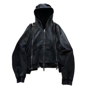 Streetwear OEM à la mode personnalisé, sweats à capuche vintage à fermeture éclair et manches zippées en éponge française pour hommes - Product Image 2