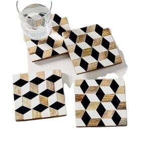 Nouvellement conçu bois résine forme carrée sous-verres à thé Logo personnalisé sous-verres antidérapants décor de Table bois résine sous-verres tapis de Table - Product Image 1