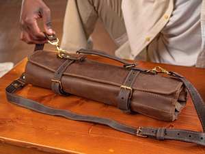 Professional Leather Knife <b>Roll</b> Chef <b>Bag</b> Brass Buckle Closure Smell Proof Heavy Duty Durable Customizable <b>Tool</b> <b>Roll</b> LSKR-0035 - Product Image 5