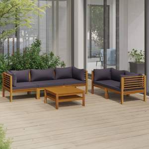 Ensemble de salon de patio 6 pièces en bois d'acacia massif avec coussins ensembles de jardin produit - Product Image 1
