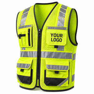 Chaleco de ciclismo de alta visibilidad, chaleco con franjas reflectantes plateadas, chaleco de seguridad de tela de malla, chaleco de seguridad con cierre de cremallera - Product Image 1