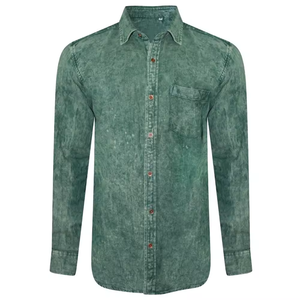 Chemise en jean délavé pour homme Shadow Stripe Navy, coton, manches longues, lignes horizontales, double poches, style décontracté - Product Image 5