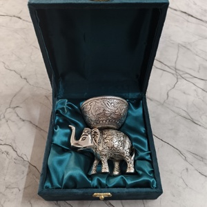 Luxury Silver-Plated <b>Elephant</b> Kumkum Holder with Handcrafted Floral Bowl Decorative Pooja Accessory Elegant Return <b>Gift</b> - Product Image 1