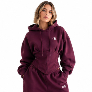 Designer Style <b>Corset</b> <b>Waist</b> Women's Oversized Cropped Hoodies Custom Heavyweight Cotton Wide Leg Joggers Autumn Winter Tracksuit - Product Image 4