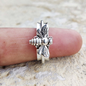 Honey Bee <b>Spinner</b> <b>Ring</b> 925 Sterling <b>Silver</b> Handmade Rotating Meditation Jewelry - Product Image 2