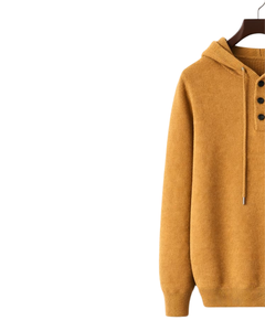 Sudadera con Capucha de Punto Color Mostaza Personalizada para Hombre, con Cierre de Tres Botones, Tejido Suave y Cálido, Cordón Ajustable, Ropa Casual de Invierno - Product Image 3