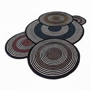 Alfombra circular abstracta concéntrica, alfombra de lana hecha a mano, diseño artístico moderno, decoración para sala de estar y dormitorio, decoración suave y duradera para el hogar - Product Image 1