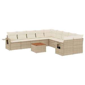 Beige Garden <b>Sofa</b> <b>Set</b> With Cushioned Seats Outdoor Furniture Contemporary Design UV Resistant PE Rattan High Density Foam - Product Image 2
