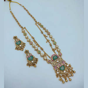 Geometric Imitation <b>Pearl</b> Crystal/Rhinestone Gold Plated Ethnic Jewelry <b>Set</b> (<b>Necklace</b> Earrings) for Women's Wedding-JeweleMarket - Product Image 1