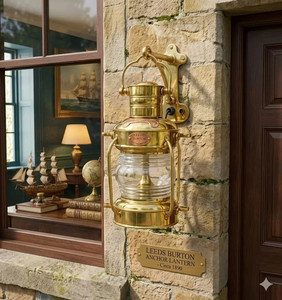 Lampe à ancre nautique vintage en laiton, lanterne de bateau cylindrique faite à la main avec couvercle gaufré, lampe à huile décorative autoportante pour Noël - Product Image 3