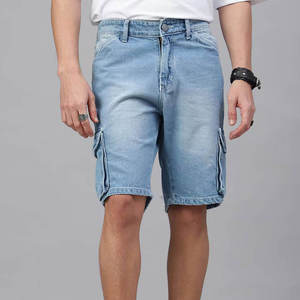 Shorts en jean pour homme à texture vieillie, délavés à l'acide, taille mi-haute, coupe sécurisée, résistants à l'usure - Product Image 1