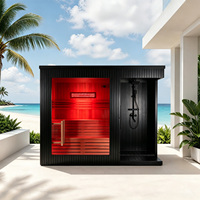 Cabine de sauna extérieure en cèdre rouge avec WiFi intelligent en option, thérapie par lumière rouge, sauna à vapeur en forme de cube, 3-4 personnes, chauffage au bois noir, OEM